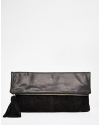 Asos Collection Leather And Suede Fold Over Clutch Bag