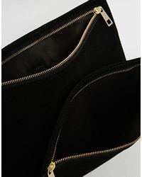 Asos Collection Suede Fold Over Clutch Bag With Double Zips