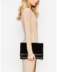 Asos Collection Suede Fold Over Clutch Bag With Double Zips