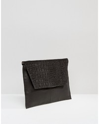 Asos Croc Embossed Suede And Leather Clutch Bag