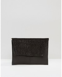 Asos Croc Embossed Suede And Leather Clutch Bag