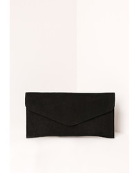 Missguided Faux Suede Envelope Clutch Bag Black