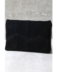 Show Me The Way Black Suede Leather Clutch