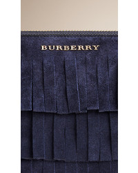 Burberry Suede Clutch Bag In Tiered Fringing