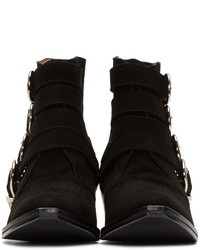 Toga Pulla Black Suede Four Buckle Western Boots