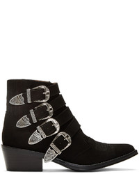 Toga Pulla Black Suede Four Buckle Western Boots