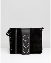 ASOS DESIGN Asos Leather And Suede Ring Detail Soft Cross Body Bag