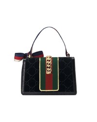 Gucci Black Sylvie Gg Velvet Small Shoulder Bag