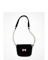 Express Quilted Velvet Bow Front Shoulder Bag Black