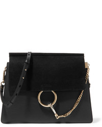 Chloé Faye Medium Leather And Suede Shoulder Bag Black