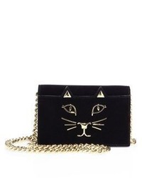 Charlotte Olympia Feline Suede Chain Shoulder Bag