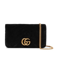 Gucci Gg Marmont Micro Quilted Velvet And Textured Leather Shoulder Bag