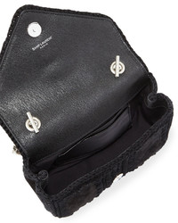 Saint Laurent Monogram Baby Macrame Suede Chain Crossbody Bag Black