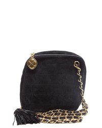 Chanel Pre Owned Black Suede Tassel Crossbody Bag