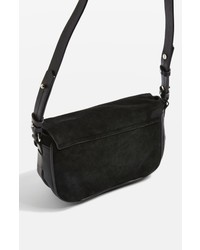 Topshop Premium Leather Suede Crossbody Bag Black