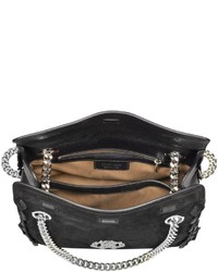 Roberto Cavalli Regina Black Leather And Suede Medium Flap Shoulder Bag
