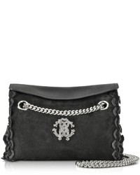 Roberto Cavalli Regina Black Leather And Suede Medium Flap Shoulder Bag