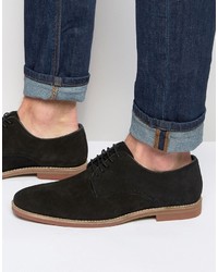 Asos Derby Shoes In Black Suede With Colored Sole
