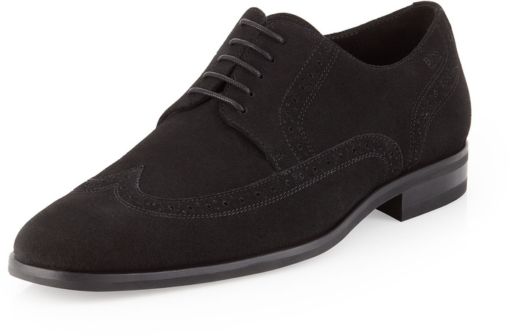 black suede wingtip shoes