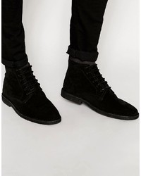 Asos Brand High Desert Boots In Black Suede