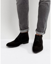 Asos Brogue Chukka Boots In Black Faux Suede