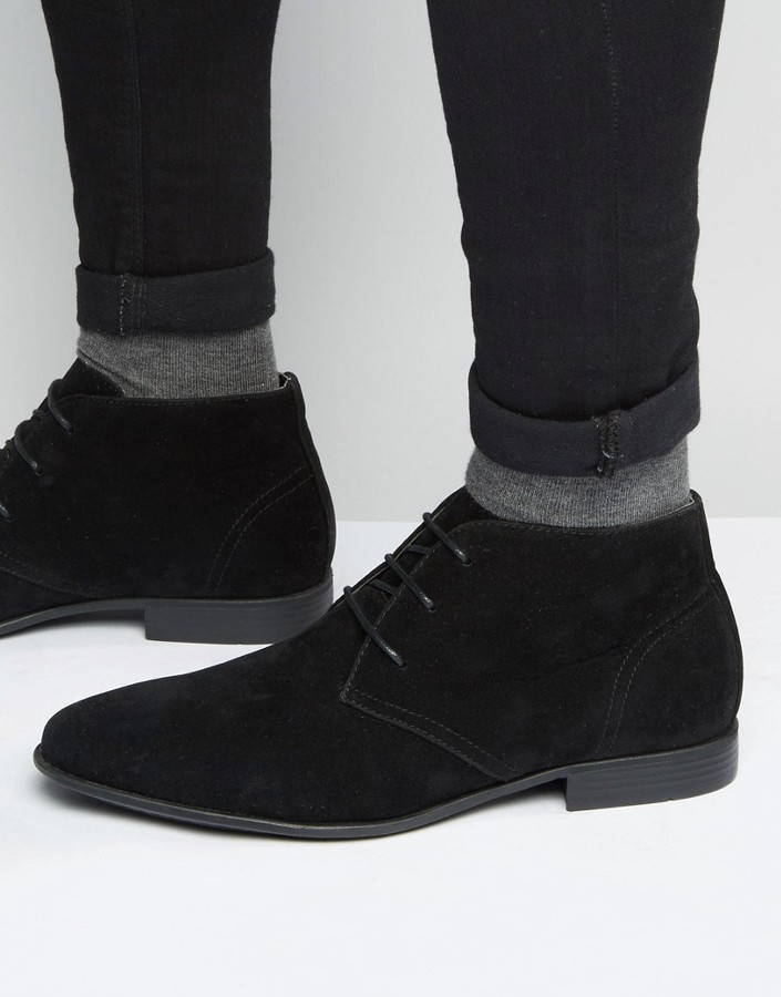 Asos Chukka Boots In Black Faux Suede 