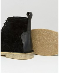 Asos Desert Boots In Black Suede With Leather Detail