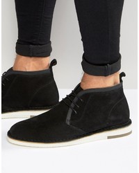 Asos Desert Boots In Black Suede With Leather Detailing