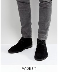 Asos Wide Fit Desert Boots In Black Faux Suede