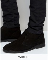 Asos Wide Fit Desert Boots In Black Suede