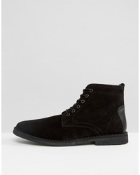 Asos Wide Fit Desert Boots In Black Suede With Leather Detail
