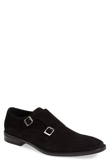 black suede double monk strap shoes