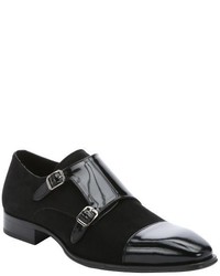 Mezlan Black Patent Leather And Suede Double Monkstrap Loafers