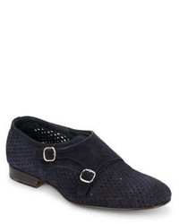 Santoni Double Monk Strap Perforated Suede Dress Shoes