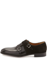 Magnanni For Neiman Marcus Leathersuede Double Monk Loafer Black