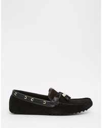 Asos Brand Driving Shoes In Black Suede Mix With Gold Details