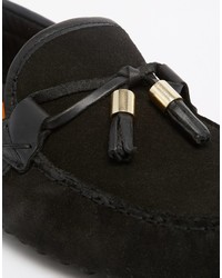 Asos Brand Driving Shoes In Black Suede Mix With Gold Details