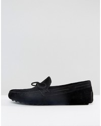 Asos Driving Shoes In Black Faux Suede With Tie Front