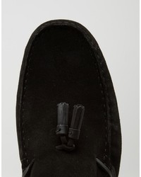 Asos Driving Shoes In Black Suede With Black Leather Tassel