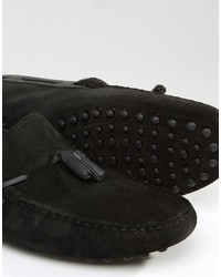 Asos Driving Shoes In Black Suede With Black Leather Tassel