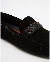 Asos Driving Shoes In Black Suede With Plaited Strap