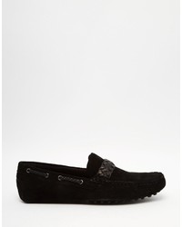 Asos Driving Shoes In Black Suede With Plaited Strap
