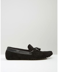Asos Driving Shoes In Black Suede With Tassel