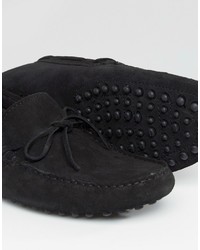 Asos Driving Shoes In Black Suede With Tie Front