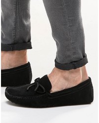 Asos Driving Shoes In Black Suede With Tie Front