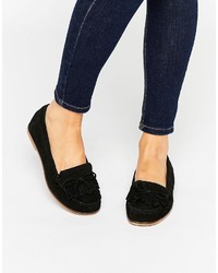 black suede flat pumps