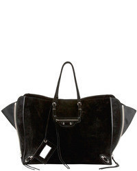 Balenciaga Papier A4 Side Zip Suede Tote Bag Black, $2,275