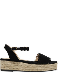 Castaner Castaer Ana Scalloped Suede Espadrille Platform Sandals Black