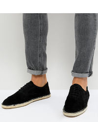 Frank Wright Wide Fit Lace Up Espadrilles In Black Suede