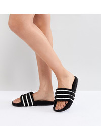 adidas Originals Adilette Furry Slider Sandals In Black